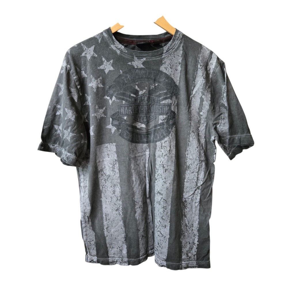 HARLEY‎ DAVIDSON T-Shirt American Flag Gray Size MEDIUM
